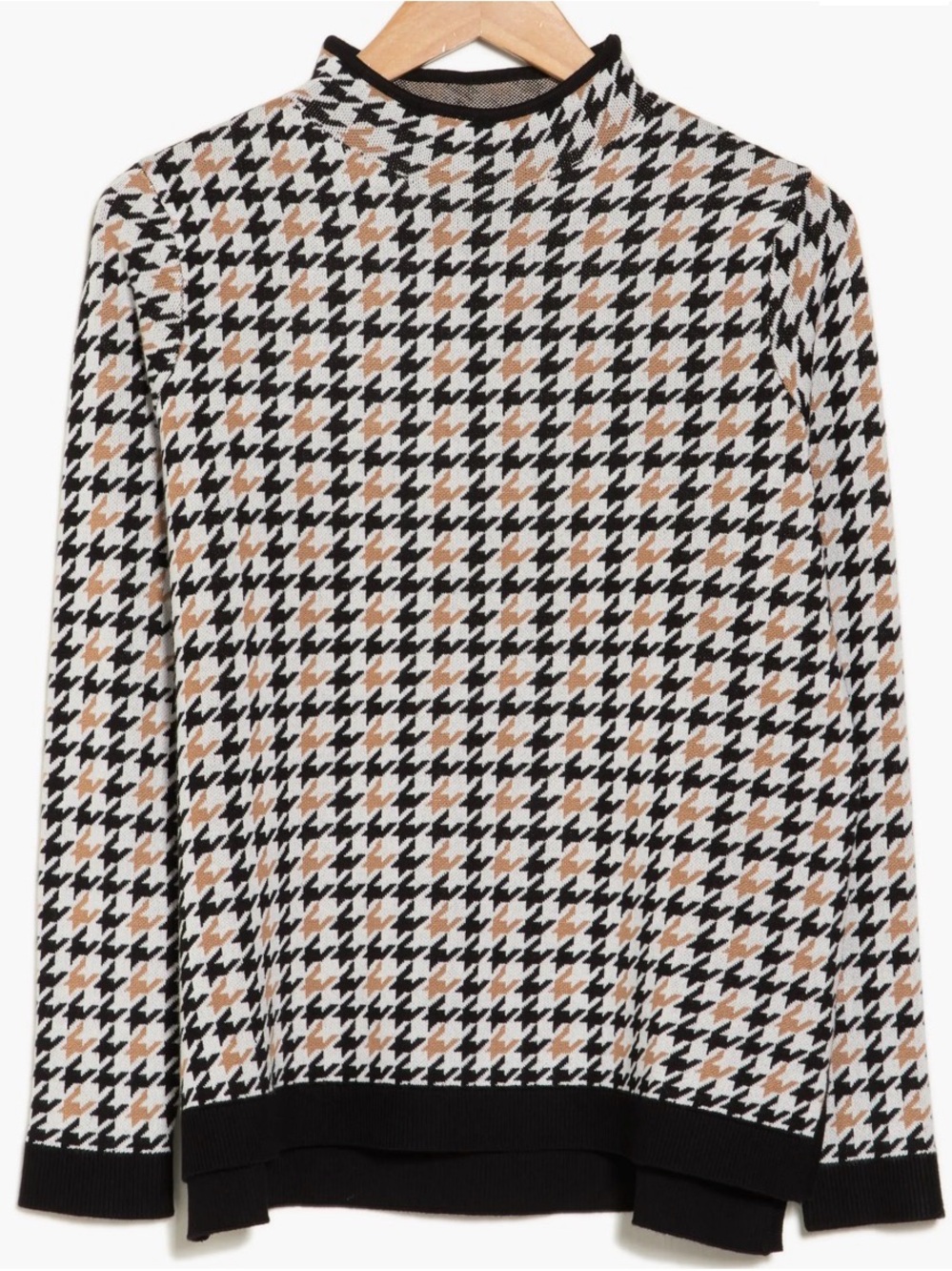 Adrianna Papell Houndstooth Jacquard Mock Neck Sweater Med Classic Timeless